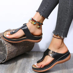 Round Head Hollow Metal Buckle Wedge Heel Sandals