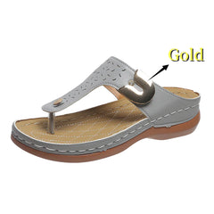 Round Head Hollow Metal Buckle Wedge Heel Sandals