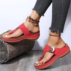 Round Head Hollow Metal Buckle Wedge Heel Sandals