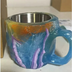 “400ml handcrafted-style resin mug featuring sky blue mineral pattern”