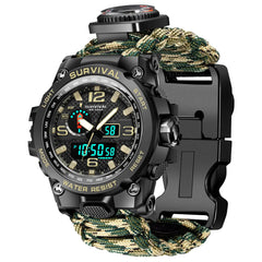Kavie 23-in-1 Military Tactical Watch for Men Multifunctional Outdoors Waterproof Survival Watches with Compass Whistle Fire Starter and Thermometer Paracord Watch Bracelets with Outdoor Army Gear
