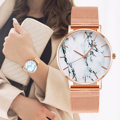 Fashion Rose Gold Mesh Band Creative Marble Female Wrist Watch product image
